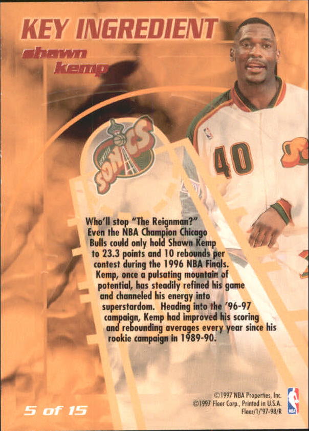 1997-98 Fleer Key Ingredient #5 Shawn Kemp back image