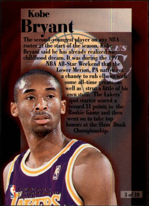 1997-98 Fleer Rookie Rewind #3 Kobe Bryant back image