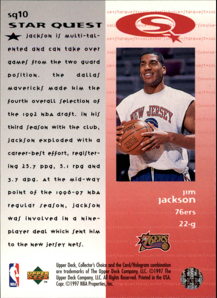 1997-98 Collector's Choice StarQuest #10 Jim Jackson back image