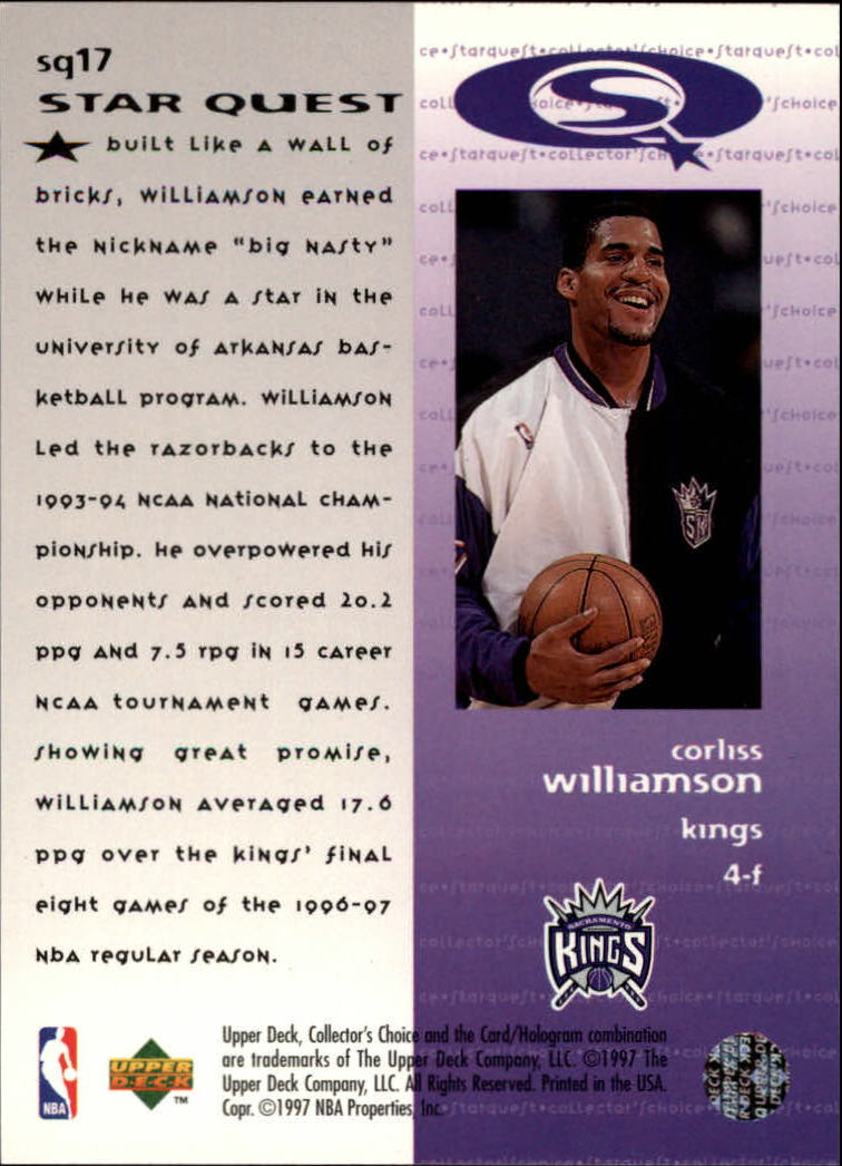1997-98 Collector's Choice StarQuest #17 Corliss Williamson back image