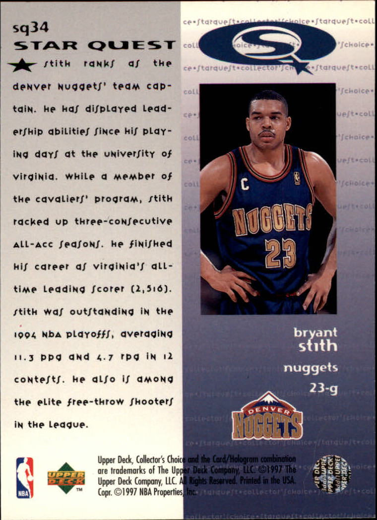 1997-98 Collector's Choice StarQuest #34 Bryant Stith back image