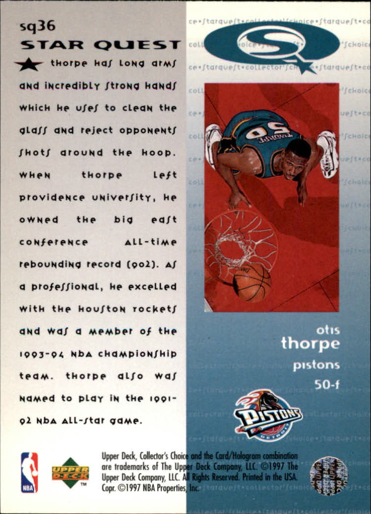 1997-98 Collector's Choice StarQuest #36 Otis Thorpe back image