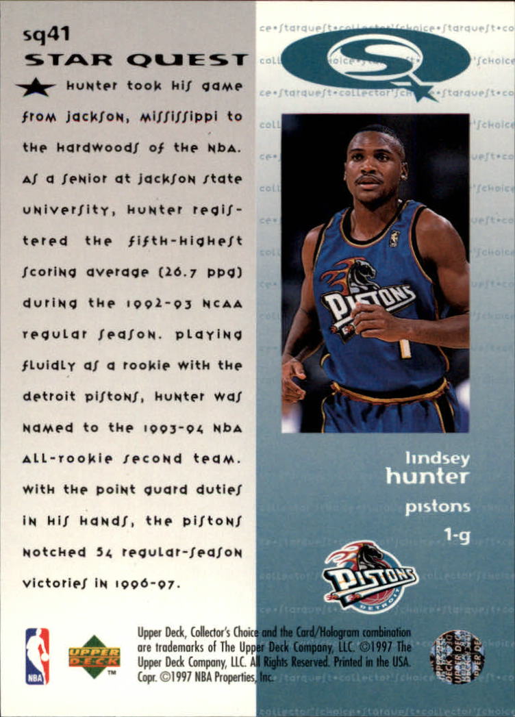 1997-98 Collector's Choice StarQuest #41 Lindsey Hunter back image