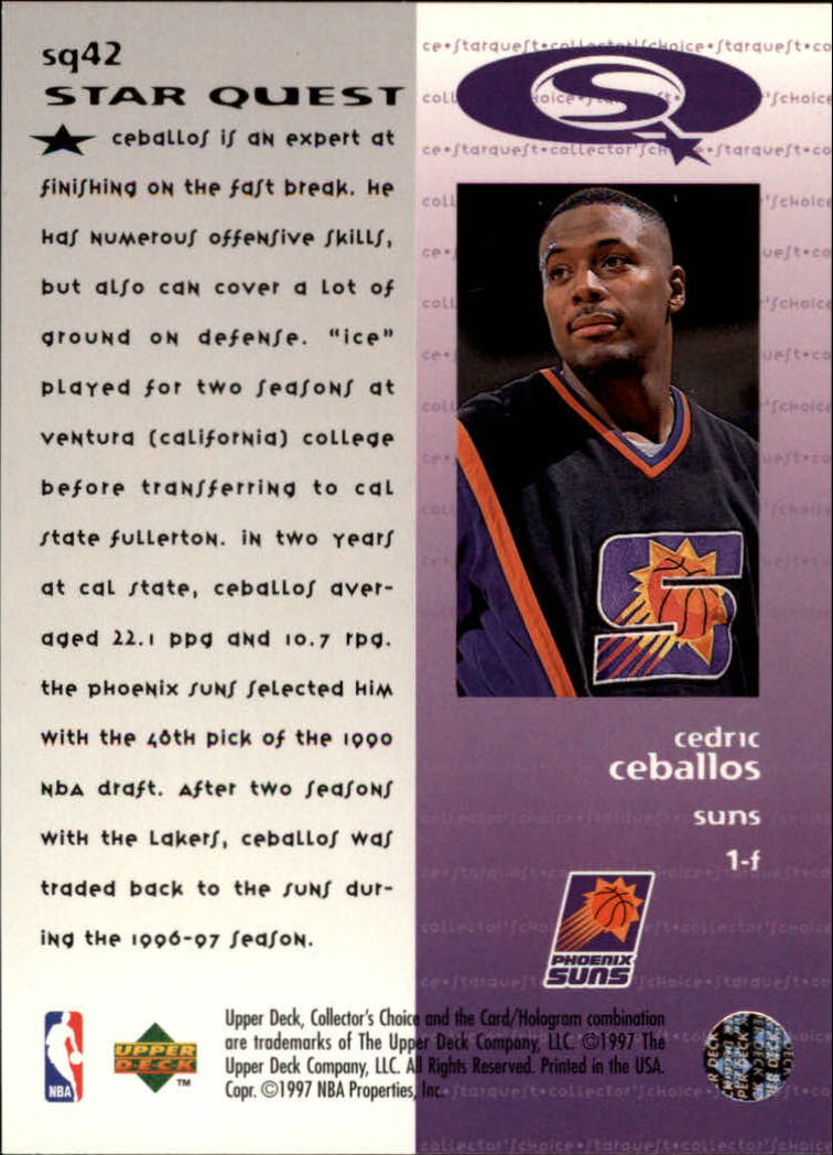 1997-98 Collector's Choice StarQuest #42 Cedric Ceballos back image