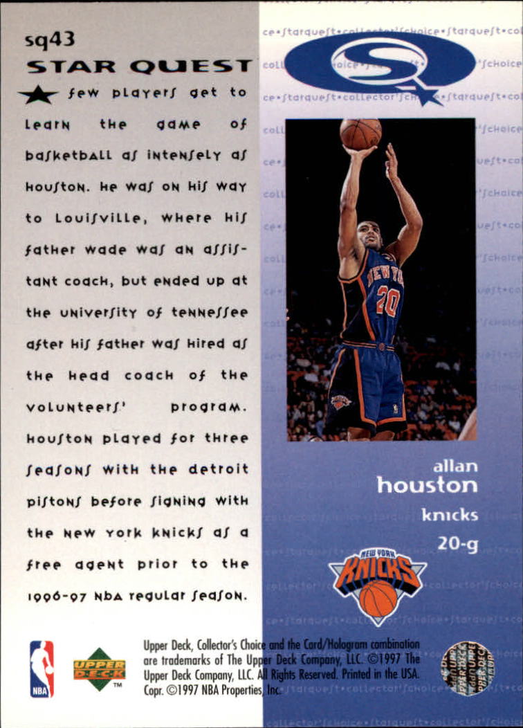 1997-98 Collector's Choice StarQuest #43 Allan Houston back image