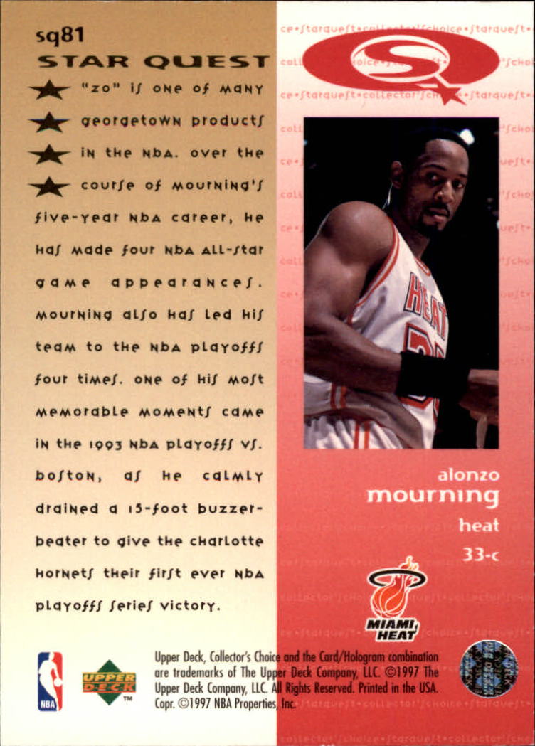 1997-98 Collector's Choice StarQuest #81 Alonzo Mourning back image