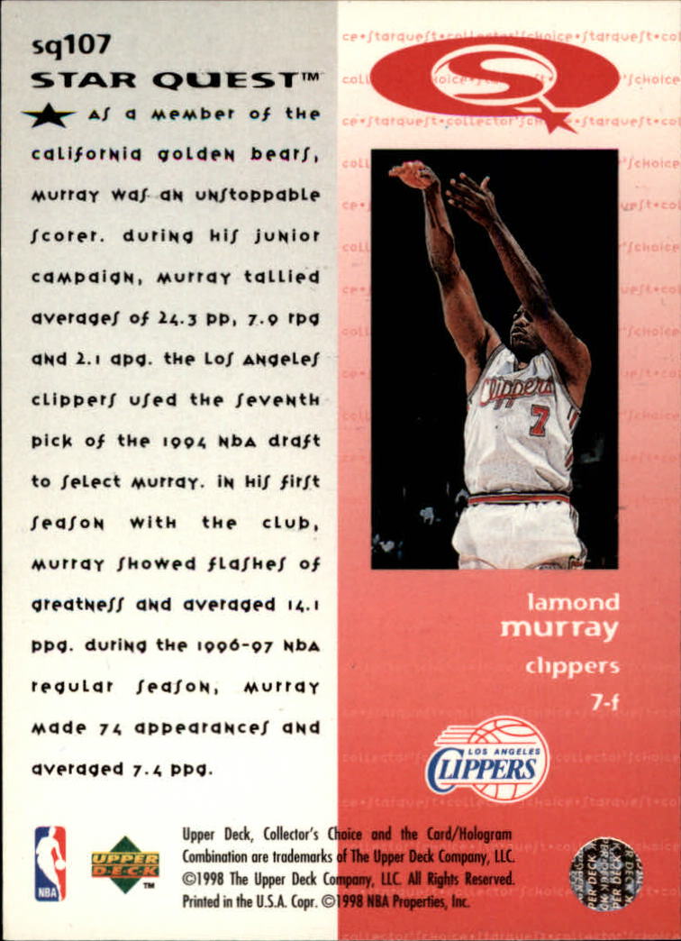 1997-98 Collector's Choice StarQuest #107 Lamond Murray back image