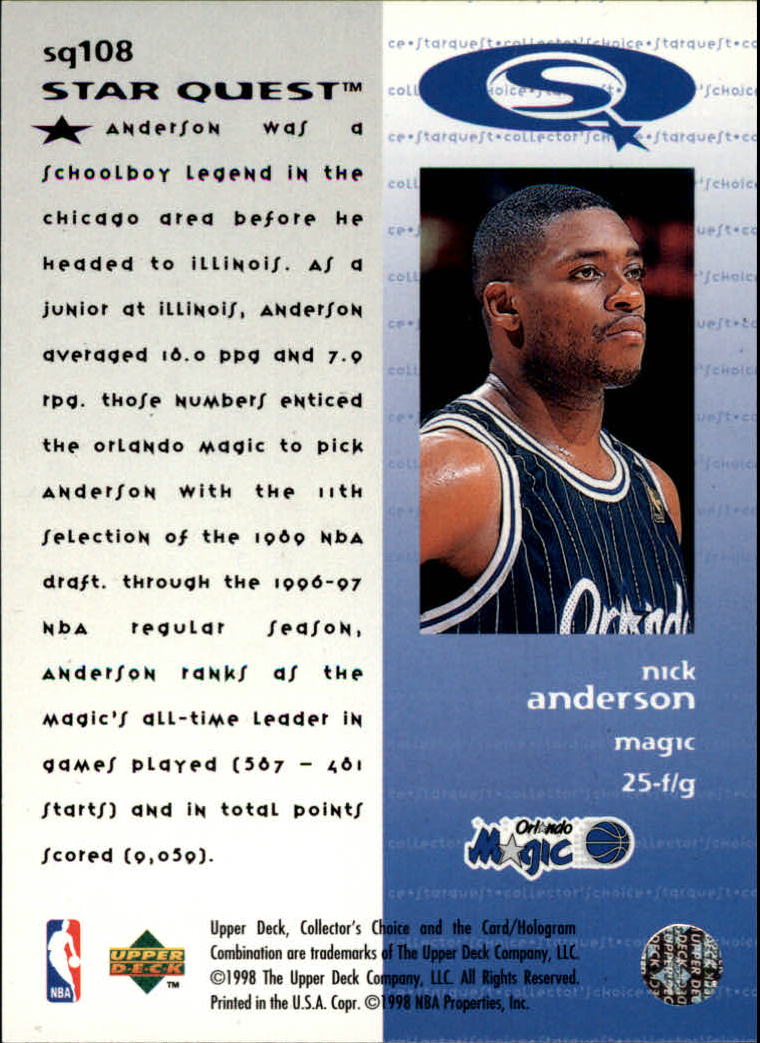 1997-98 Collector's Choice StarQuest #108 Nick Anderson back image