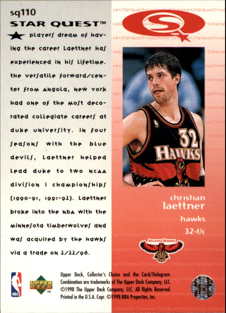 1997-98 Collector's Choice StarQuest #110 Christian Laettner back image