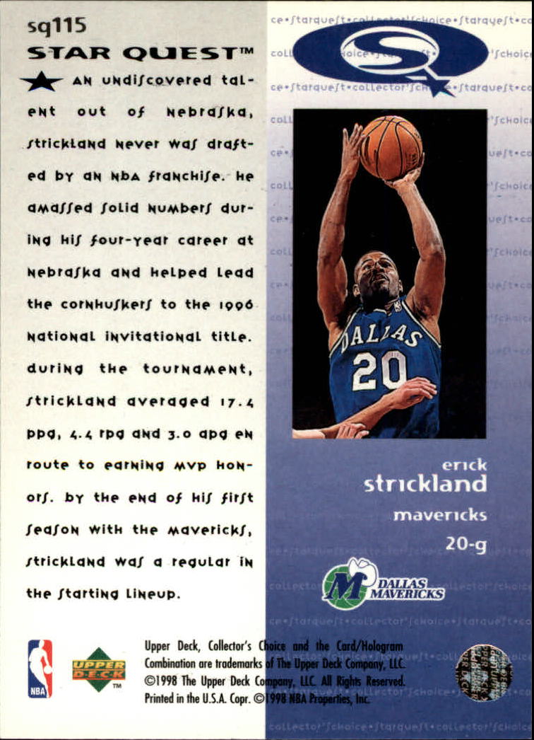 1997-98 Collector's Choice StarQuest #115 Erick Strickland back image