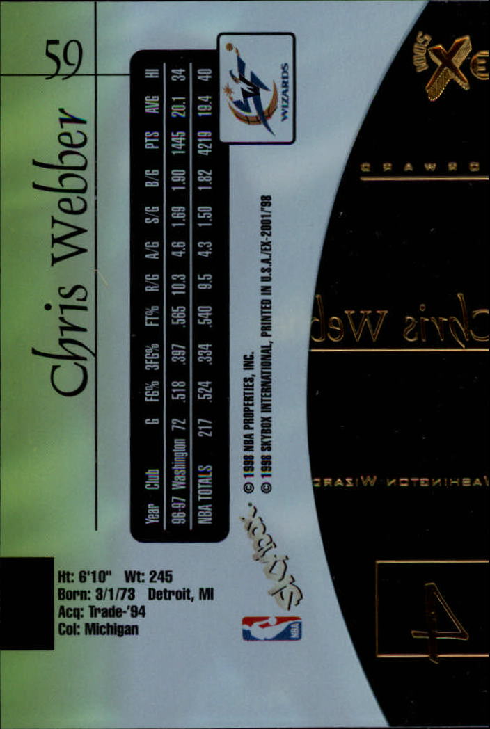 1997-98 E-X2001 #59 Chris Webber back image