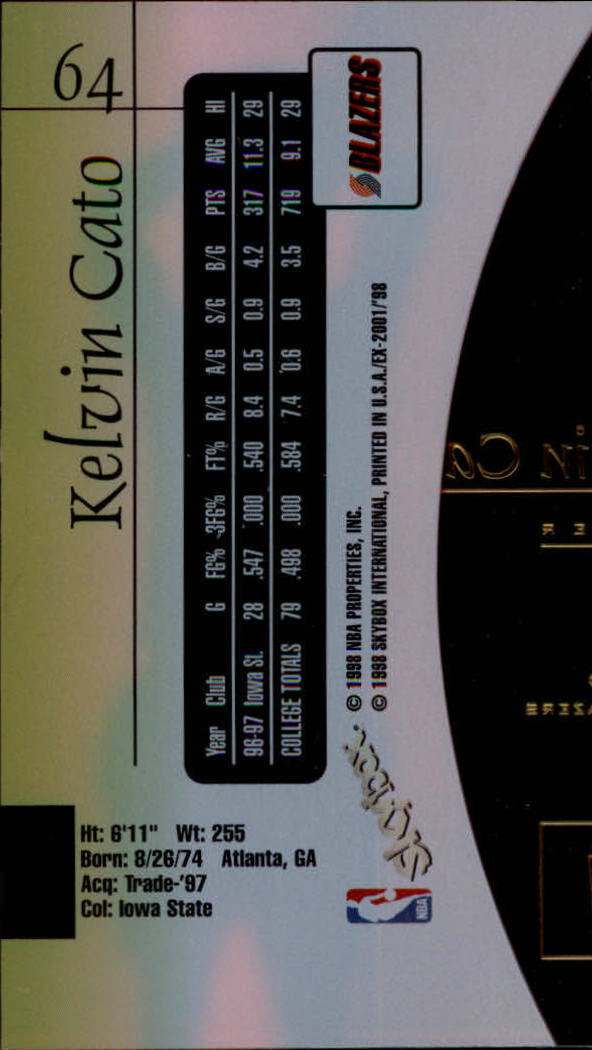 1997-98 E-X2001 #64 Kelvin Cato RC back image