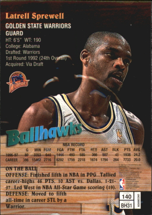 1997-98 Finest Embossed #140 Latrell Sprewell S back image