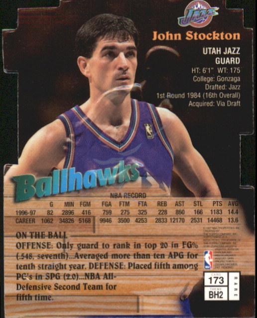 1997-98 Finest Embossed #173 John Stockton G back image