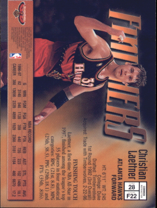 1997-98 Finest Refractors #28 Christian Laettner B back image