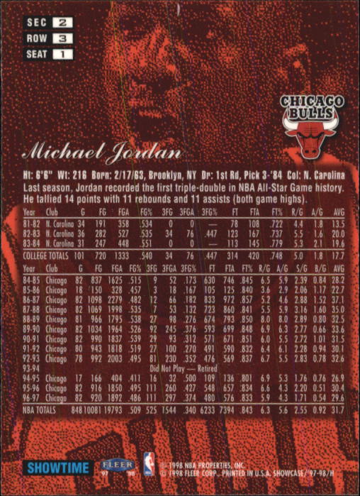 1997 FLAIR SHOWCASE MICHAEL JORDAN #1 ROW 3 CHICAGO BULLS HOF PSA 7 NM  54215297