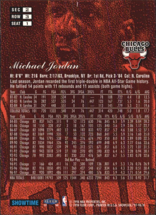 1997-98 Flair Showcase Row 3 #1 Michael Jordan - NM-MT - Three