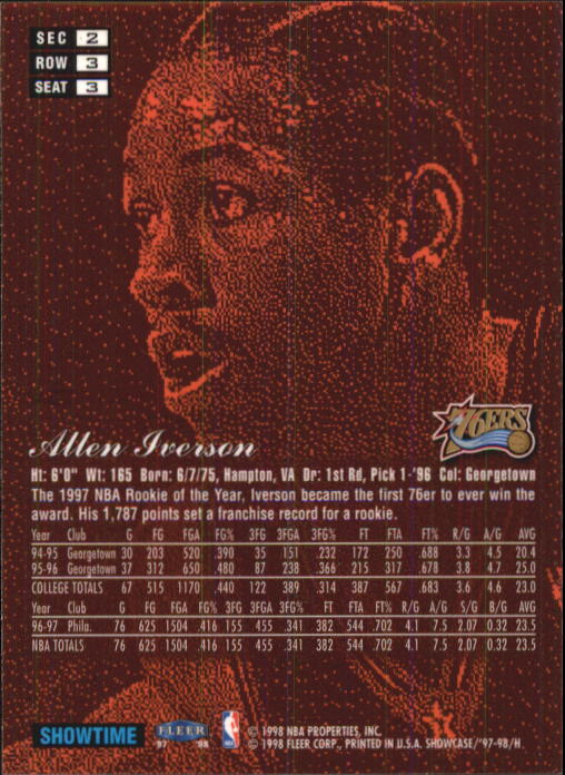 1997-98 Flair Showcase Row 3 #3 Allen Iverson back image