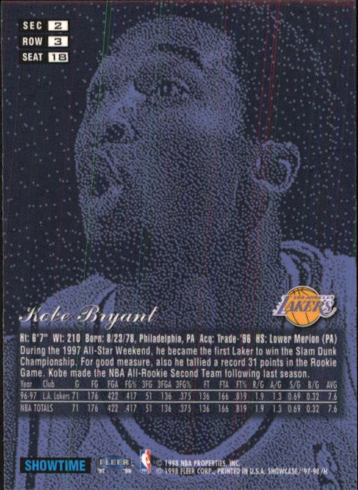 1997-98 Flair Showcase Row 3 #18 Kobe Bryant back image
