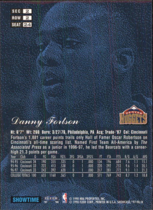1997-98 Flair Showcase Row 2 #24 Danny Fortson back image