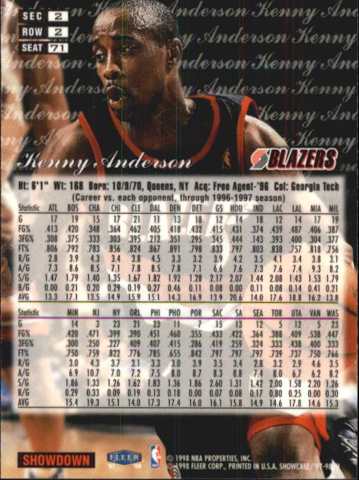 1997-98 Flair Showcase Row 2 #71 Kenny Anderson back image