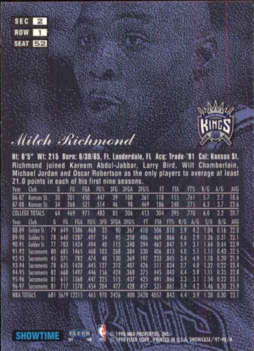 1997-98 Flair Showcase Row 1 #52 Mitch Richmond back image