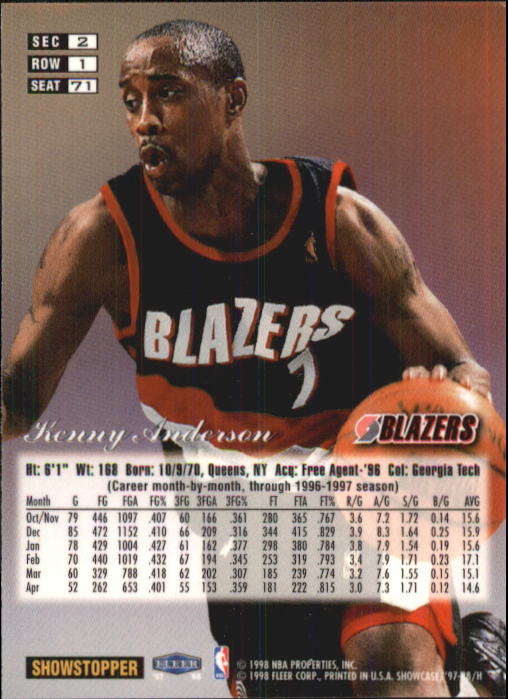 1997-98 Flair Showcase Row 1 #71 Kenny Anderson back image