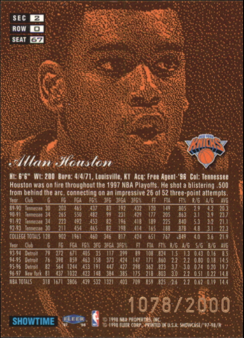 1997-98 Flair Showcase Row 0 #67 Allan Houston back image