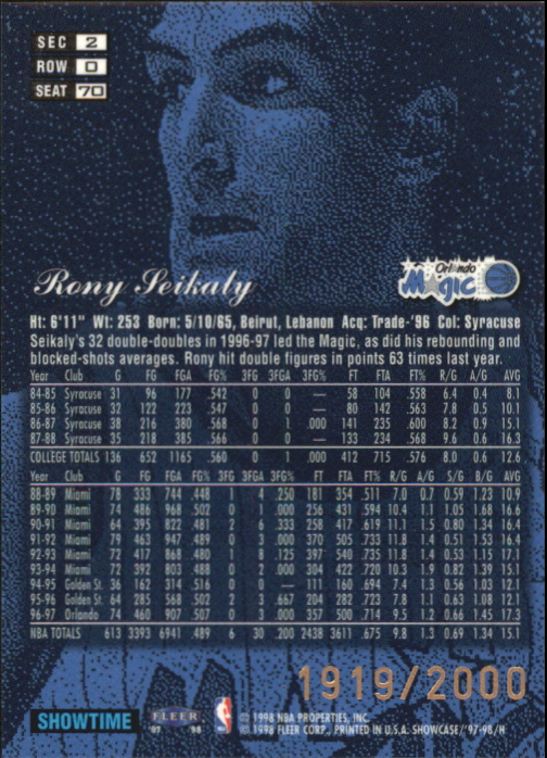 1997-98 Flair Showcase Row 0 #70 Rony Seikaly back image