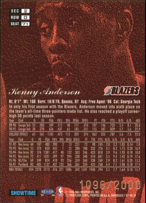 1997-98 Flair Showcase Row 0 #71 Kenny Anderson back image