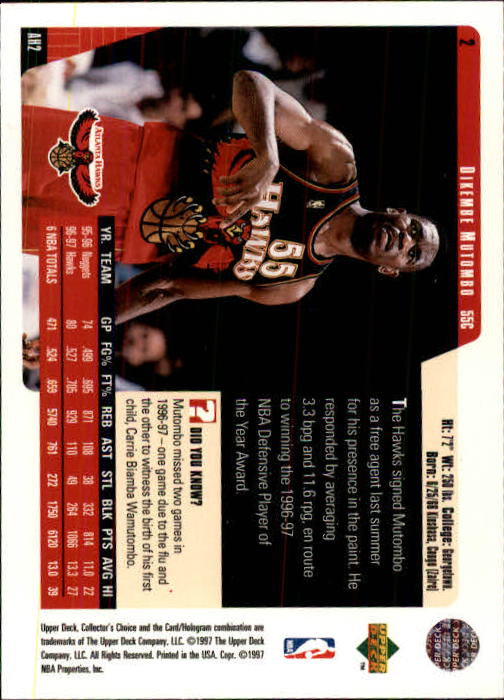 1997-98 Collector's Choice #2 Dikembe Mutombo back image