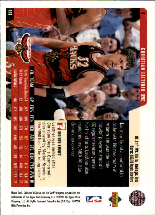 1997-98 Collector's Choice #4 Christian Laettner back image