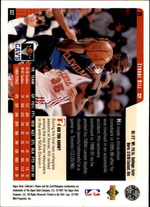 1997-98 Collector's Choice #25 Tyrone Hill back image