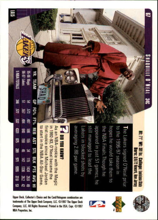1997-98 Collector's Choice #67 Shaquille O'Neal back image