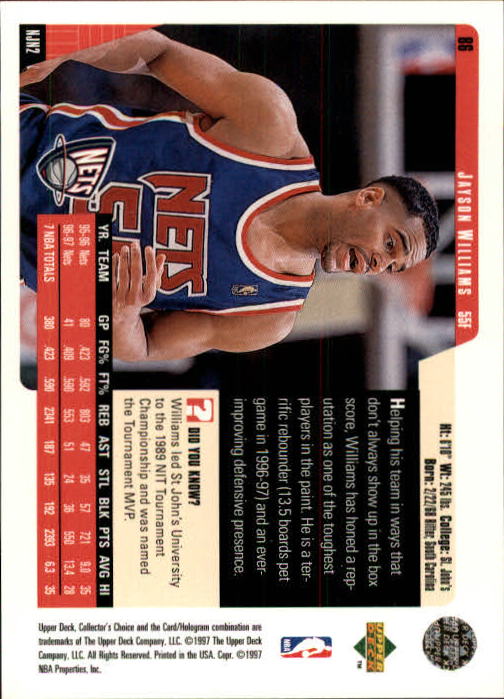 1997-98 Collector's Choice #86 Jayson Williams back image