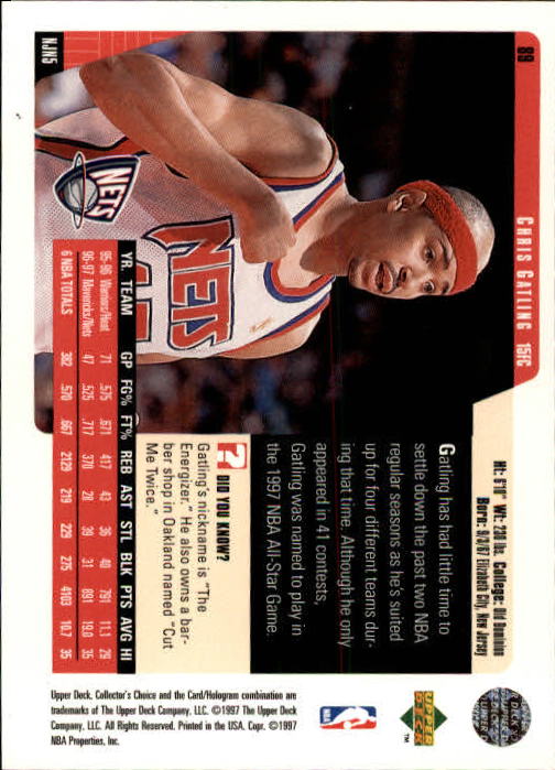 1997-98 Collector's Choice #89 Chris Gatling back image