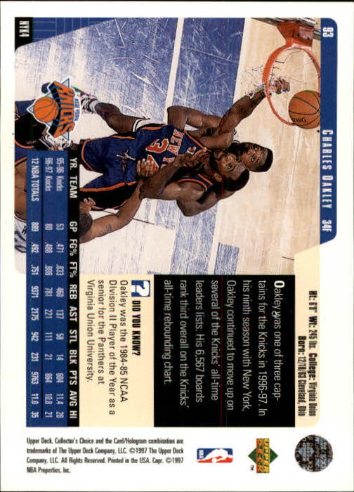 1997-98 Collector's Choice #93 Charles Oakley back image