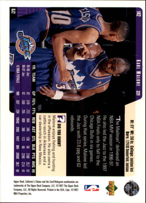 1997-98 Collector's Choice #142 Karl Malone back image