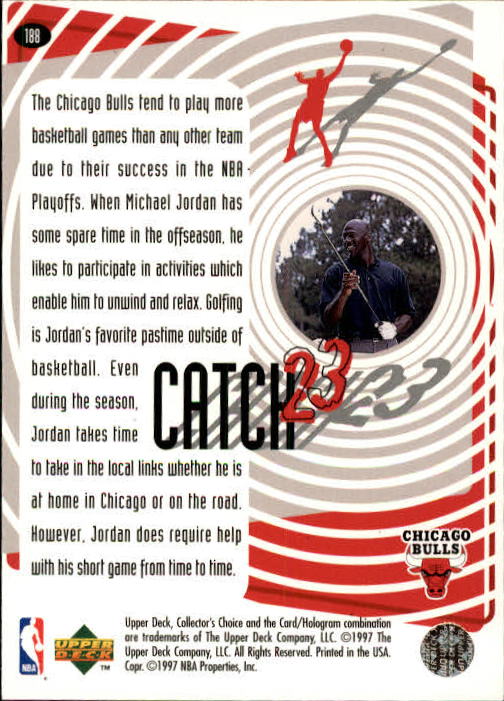 1997-98 Collector's Choice #188 Michael Jordan/Catch 23 Favorite Pastimes back image