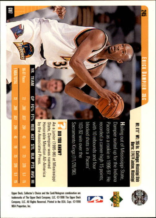 1997-98 Collector's Choice #245 Erick Dampier back image