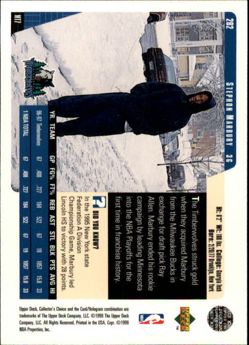 1997-98 Collector's Choice #282 Stephon Marbury back image
