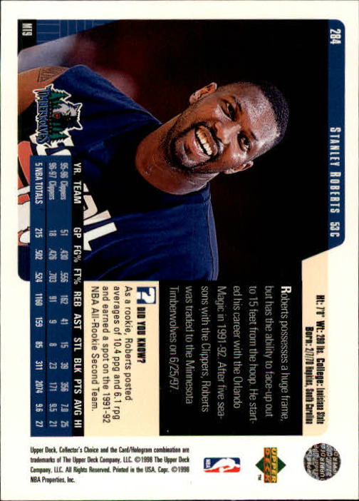 1997-98 Collector's Choice #284 Stanley Roberts back image