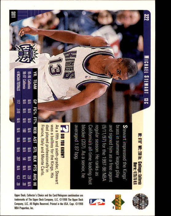 1997-98 Collector's Choice #322 Michael Stewart RC back image