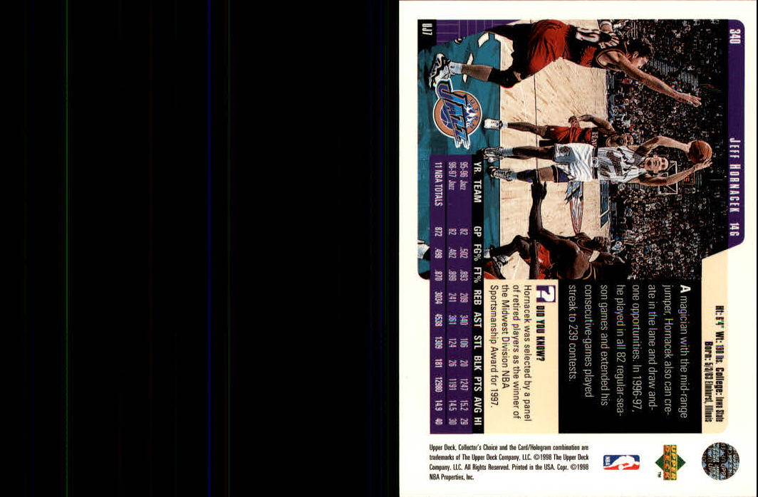 1997-98 Collector's Choice #340 Jeff Hornacek back image