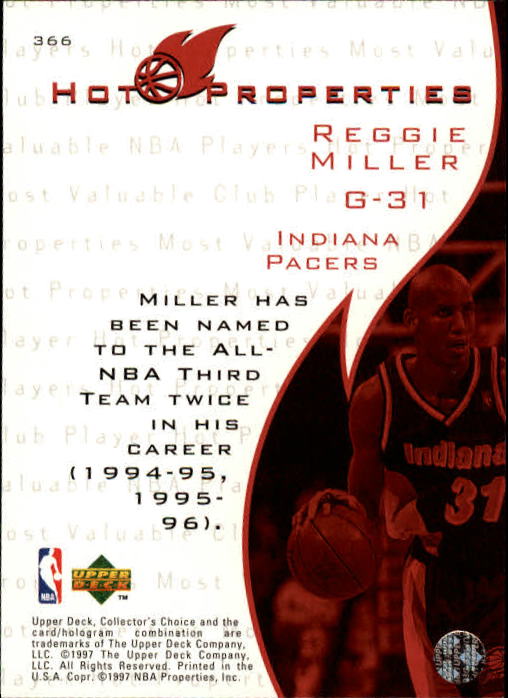 1997-98 Collector's Choice #366 Reggie Miller HP back image