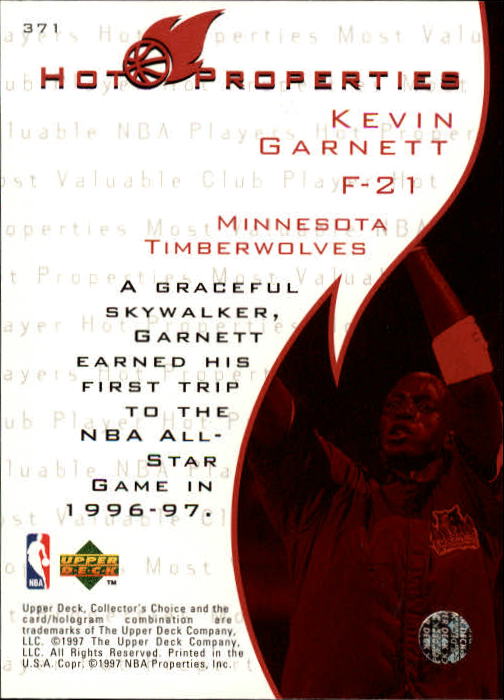 1997-98 Collector's Choice #371 Kevin Garnett HP back image