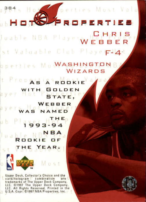 1997-98 Collector's Choice #384 Chris Webber HP back image