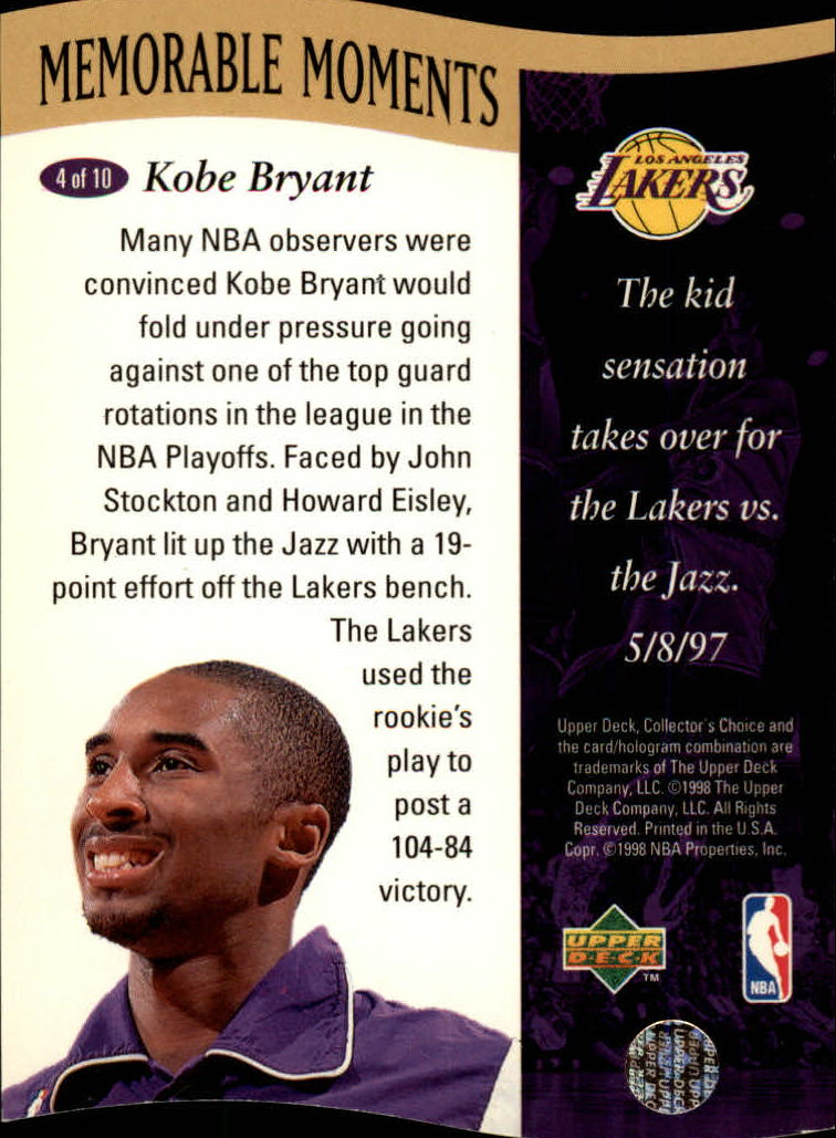 1997-98 Collector's Choice Memorable Moments #4 Kobe Bryant back image