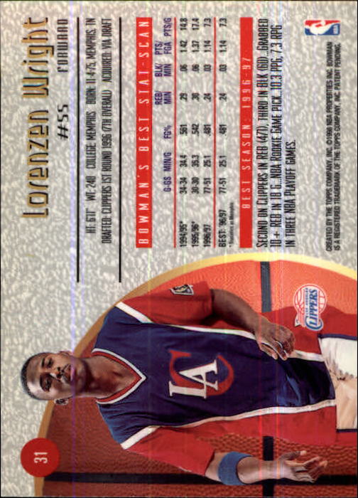 1997-98 Bowman's Best #31 Lorenzen Wright back image