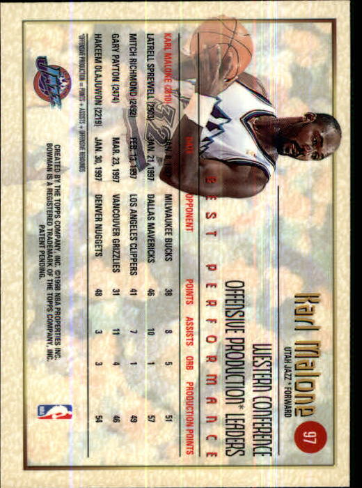 1997-98 Bowman's Best #97 Karl Malone BP back image